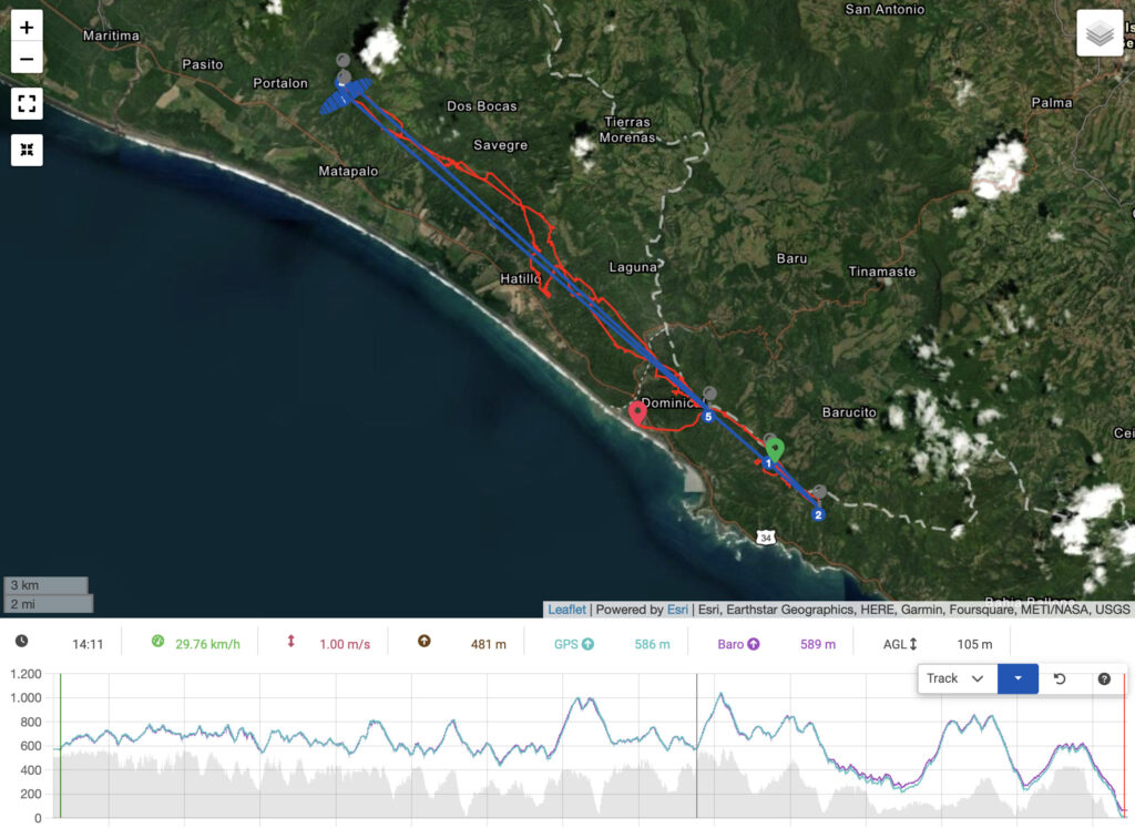 Map showing the flight path with altitudes below