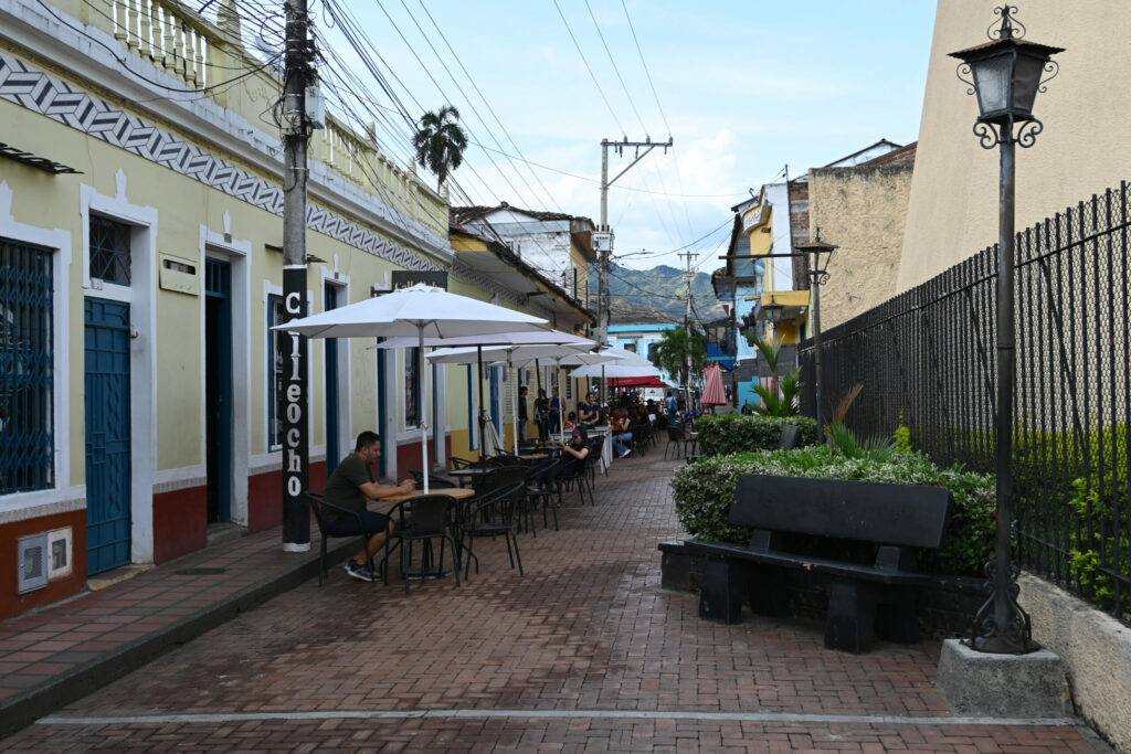 Small pedestrian street with sitting areas