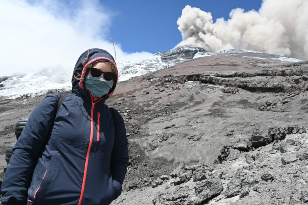 Katy standing in the foreground of the glacier